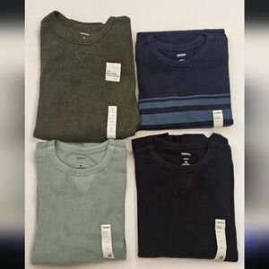 NWT Men's Crewneck waffle Thermal Tees- Olive, Navy, Light Green, Black Size-M